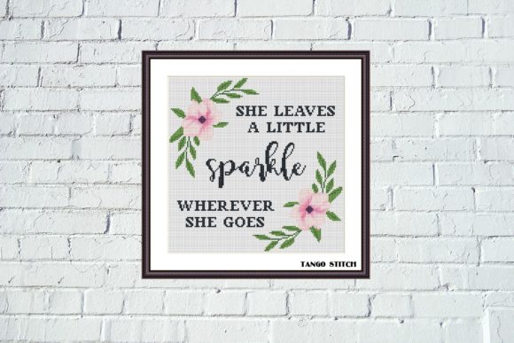 Charming She Leaves Romantic Quote Cross Stitch