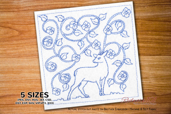 Deer with Abstract Floral Background: A Festive Embroidery Gem