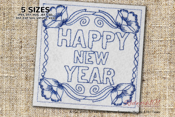 New Year Floral Frame for Embroidery Projects