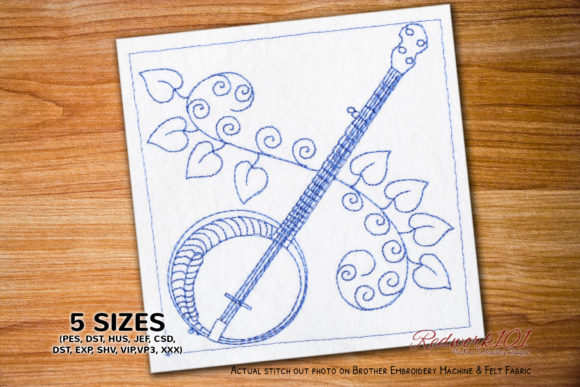 Stylish Banjo String Instrument Embroidery